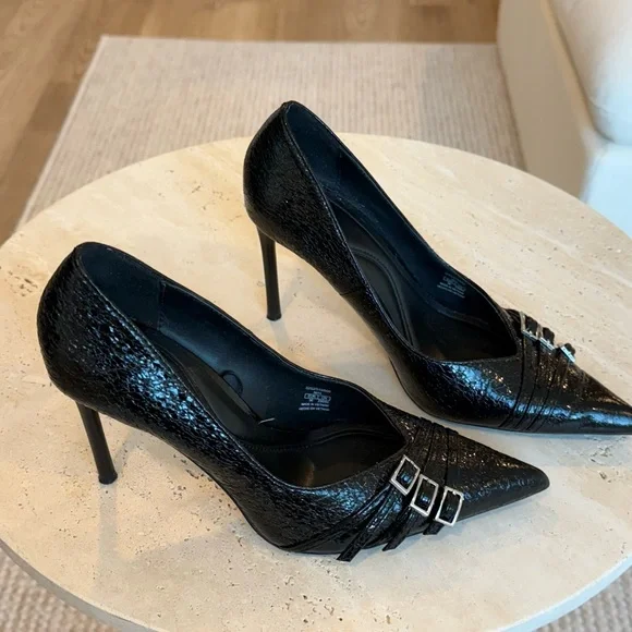 Zara Shoes Zara Black Heels With Silver Buckle Poshmark